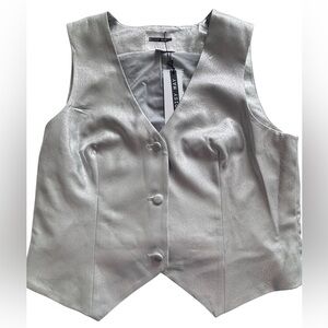 NWT Noisy May Silver Metallic Button Front Waistcoat Vest Size L